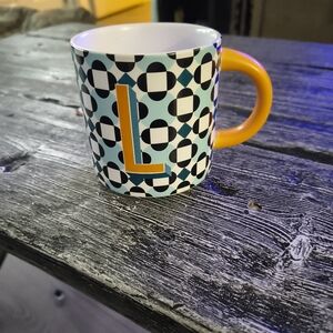 Indigo Patterned Mug with Orange Handle